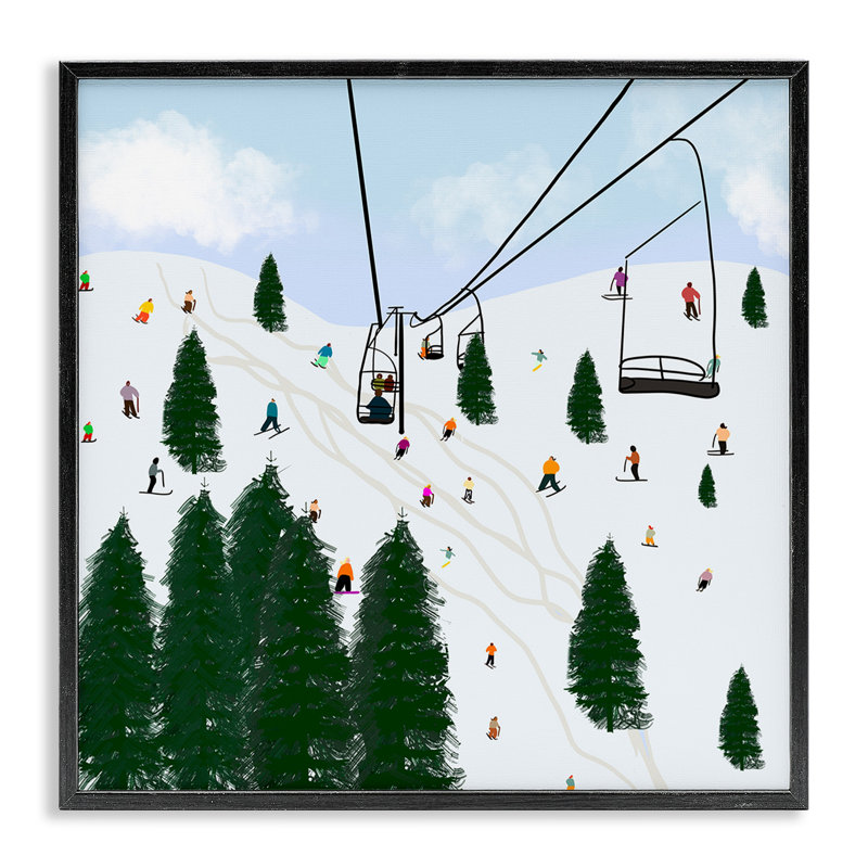 «Ski Lift Mountain Landscape», art de la giclée noire encadrée par Ashley Singleton, H 12 po x l 12 po