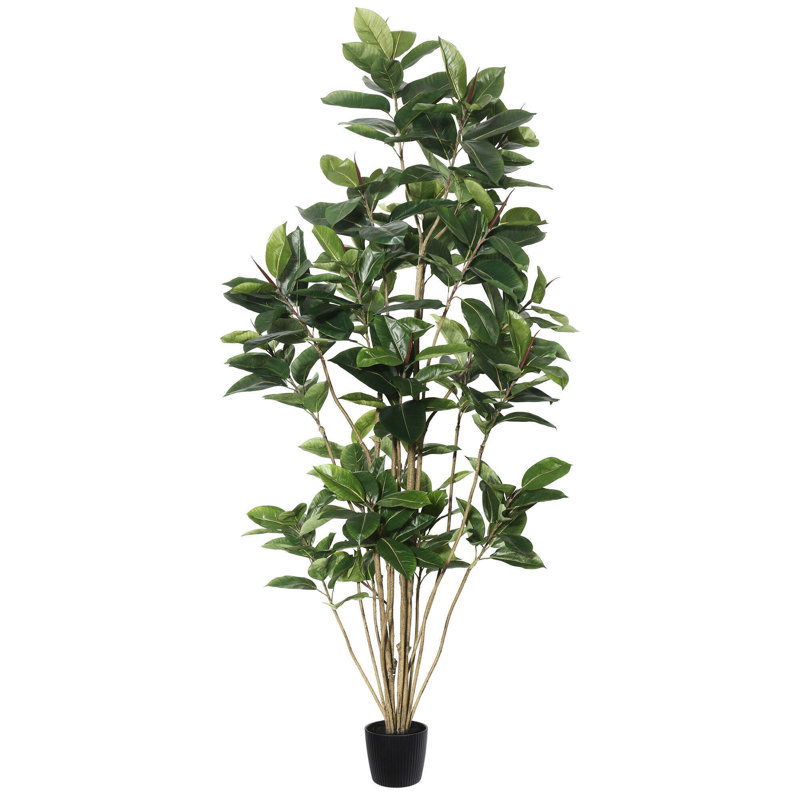7' Potted Artificial Green Rubber Tree