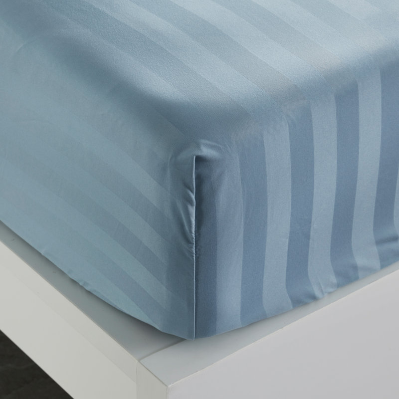 Stone Blue Twin Satin Damask Stripe Sheet Set