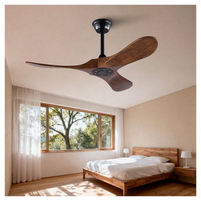 Ventilateur de plafond moderne en bois massif de 42 po avec télécommande et moteur à courant continu silencieux