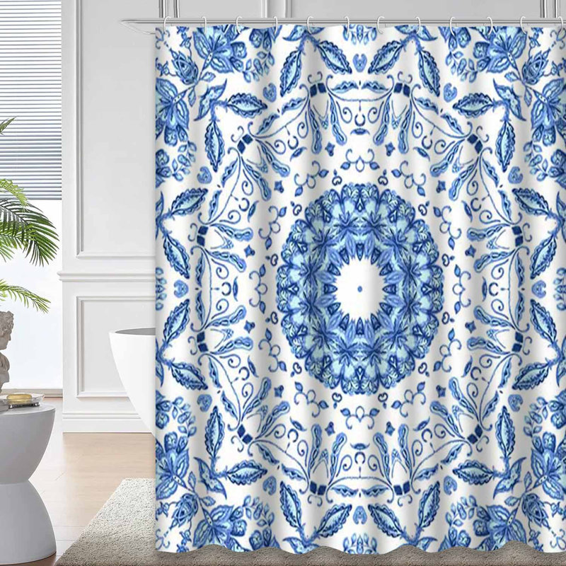 Rideau de douche bleu imperméable, rideaux de douche pour la salle de bain avec 12 crochets, 72" L x 72" W