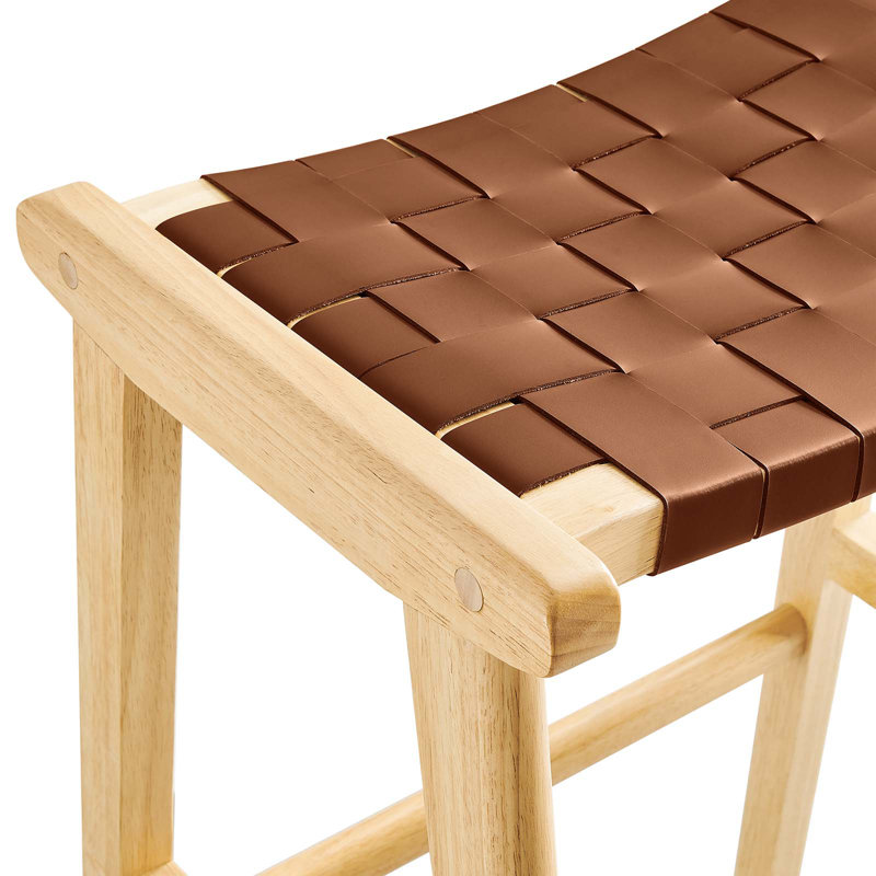 Modway Saoirse Counter/Bar Stools, Bar Stool (29.5” Seat Height), Brown Leather/Natural Frame
