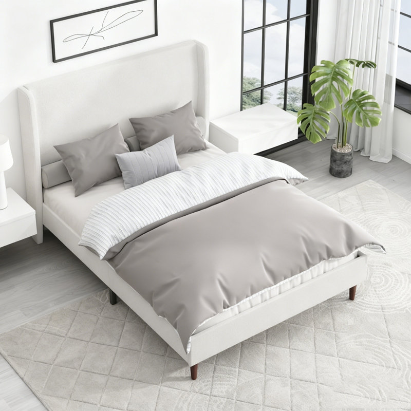 Lit tapissier à tête haute haute, tissu chenille, aucun sommier nécessaire, Grand lit