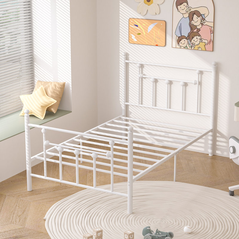 YT Metal Bed Frame w/Headboard and Footboard Platform Bed Frame Single Double Size, Single (3'), White