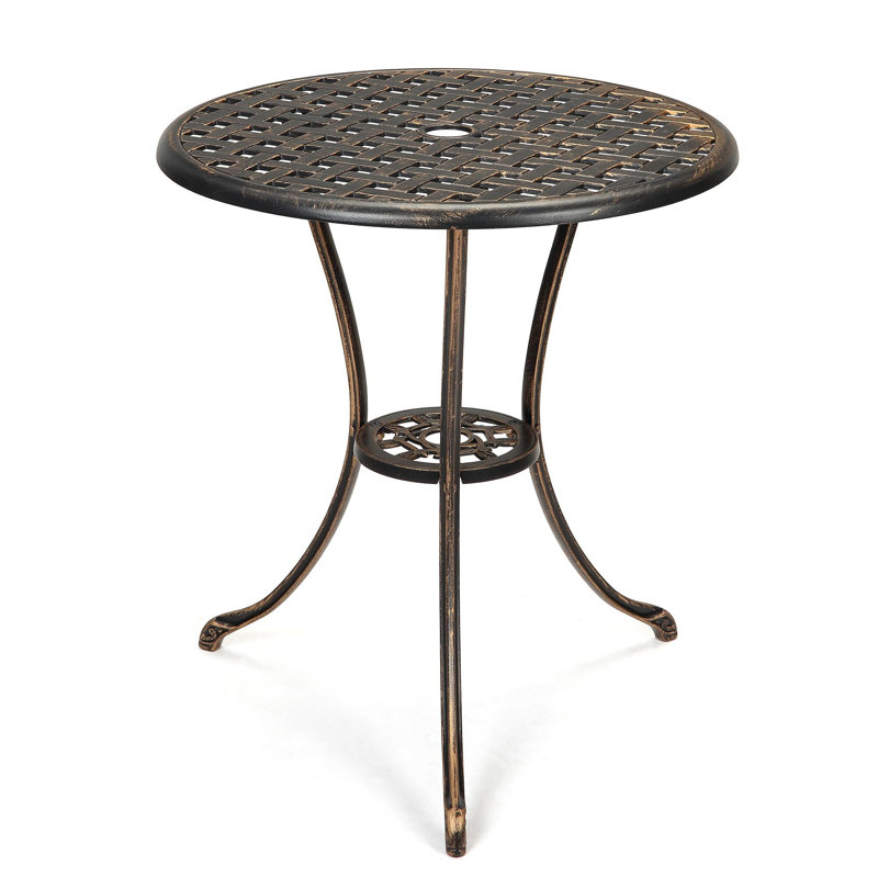 Patio Bistro Table, 24" Round Outdoor Coffee Table With 2" Umbrella Hole, Brown
