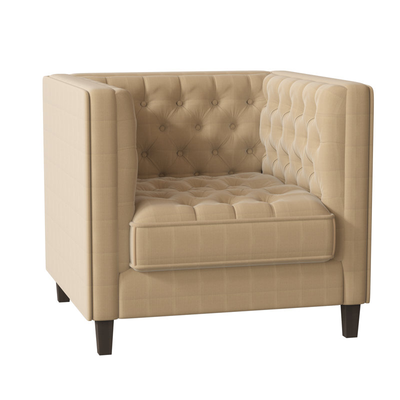 Jess Tufted Armchair, Bella Black Performance Velvet, Brown Mahogany
