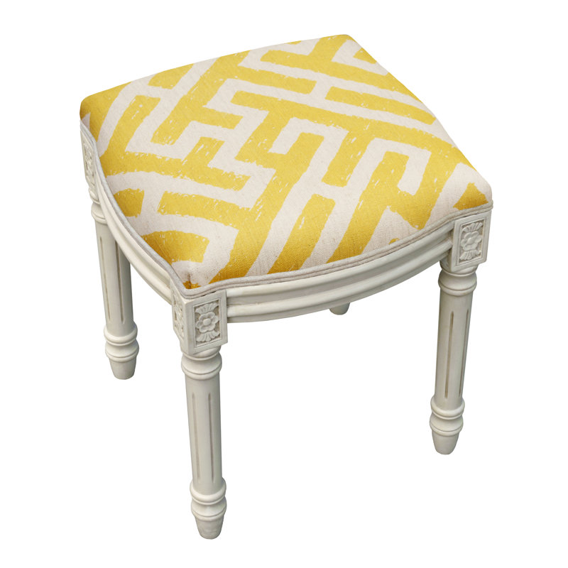 Cami Solid Wood Accent Stool, Mustard Yellow, Antique White