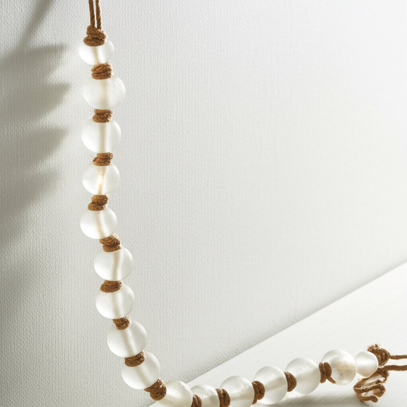 Modern Glass Beads with Woven Jute Cord - Handcrafted Single Decorative Accent with Contemporary Style and Natural Texture for Versatile Display in Any Room or Shelf Decor