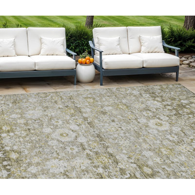Tapis intérieur / extérieur oriental beige / doré 9 'X 12' Taupe