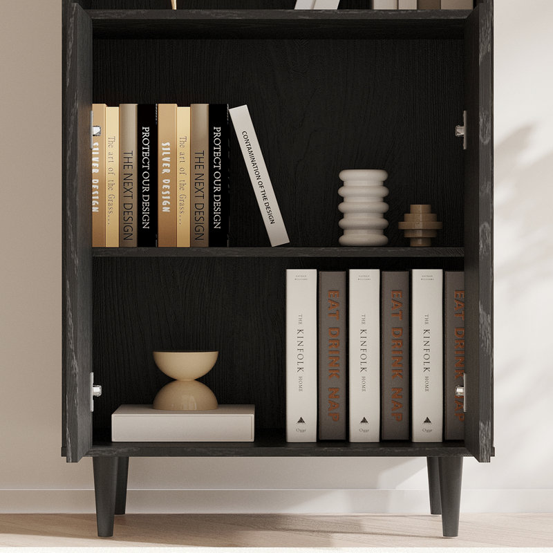 Bibliothèque en verre 94,4 ", blanc, Noir