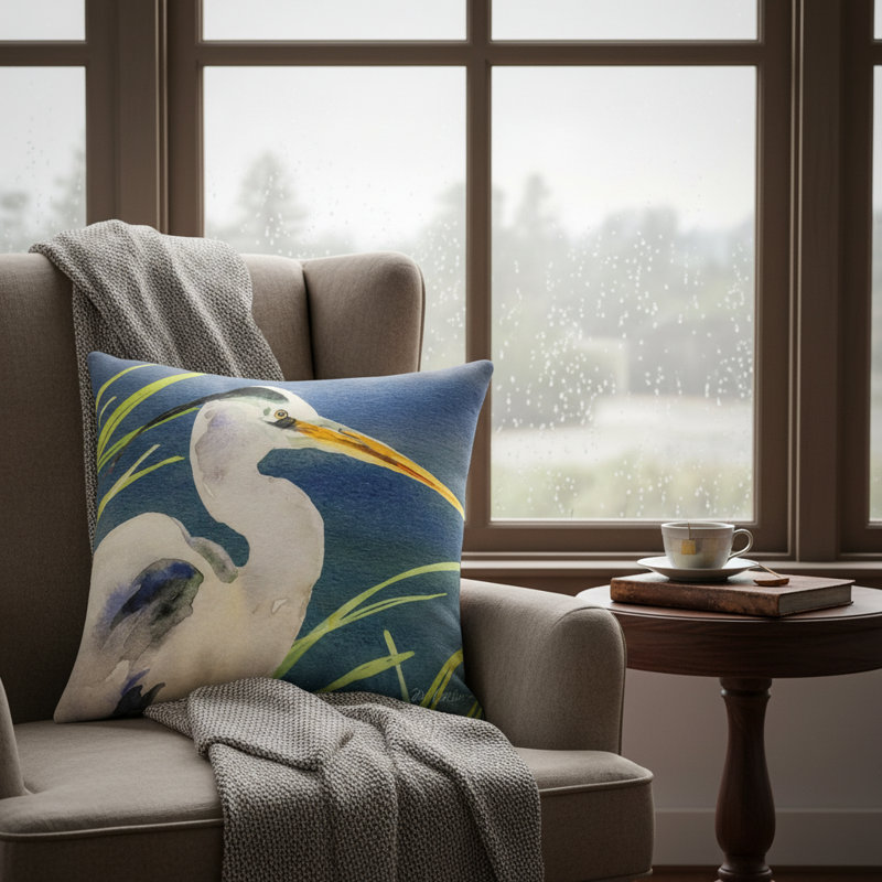 Coussin Blue Heron 18 po x 18 po