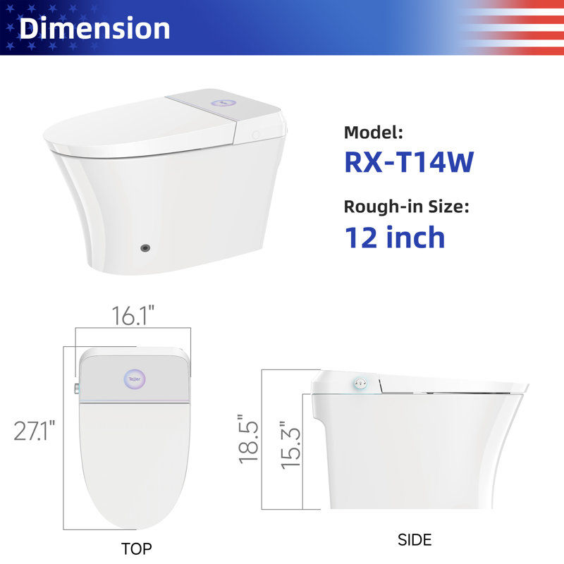 Rainlex 1.0 Gallons GPF Elongated Floor Mounted Bidet Toilet (Seat Included)