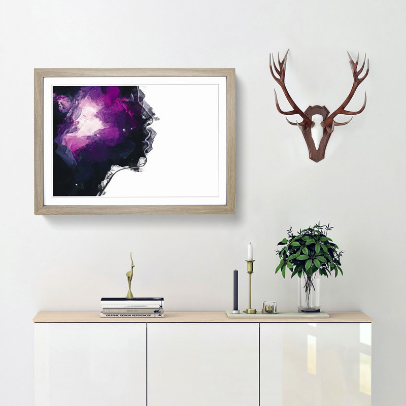 Her Galaxy in Pink & Purple in Abstract - Picture Frame Painting Print, 62cm H x 87cm W x 2cm D, Oak Framed