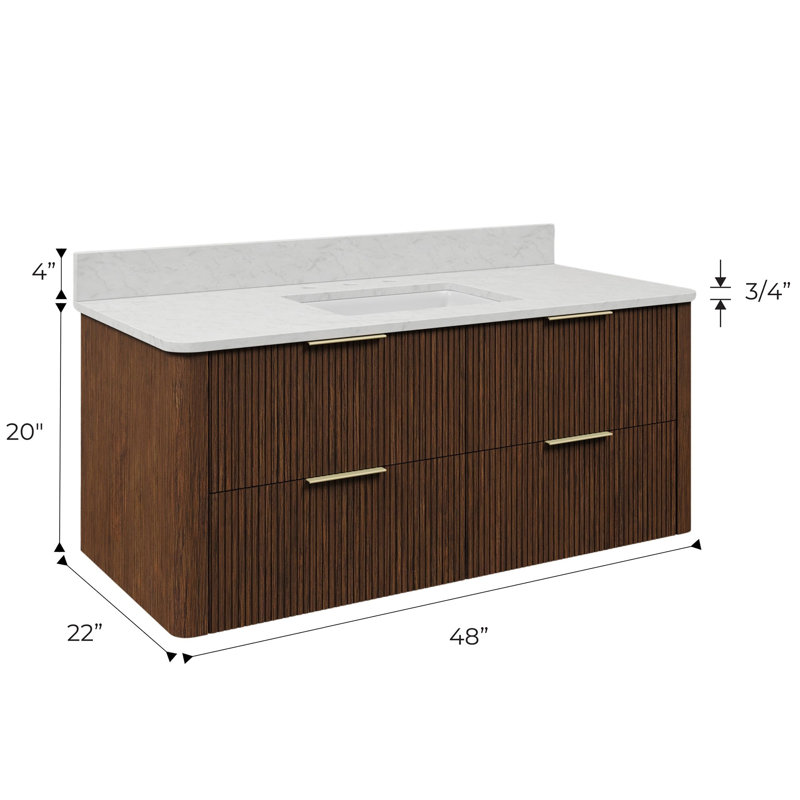 Eureka 48 In. Single Rectangle Sink Floating Bathroom Vanity with Cultured Marble Top in Truffle Oak