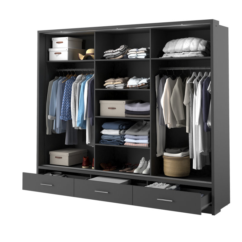 Tengan 3 Door Manufactured Wood Wardrobe, Black