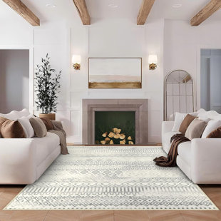 Tapis délavé à motif géométrique délavé à losanges gris et beige 5 x 7 pour la chambre à coucher du salon, tapis antidérapant scandinave minimaliste de style campagne moderne pour salle à manger de bureau