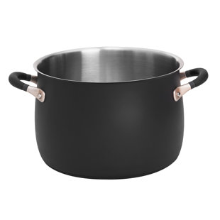 Meyer Accent induction Hob 24cm Stockpot - Stackable Stockpot, 7.6 Litres, Anti Spill Shape, Black, Stainless Steel