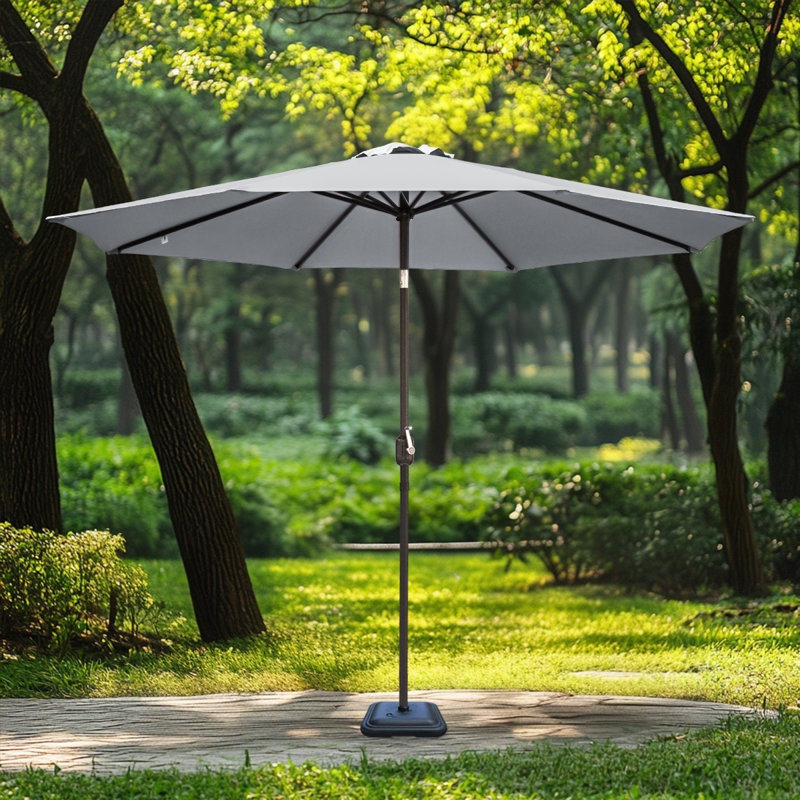 2.7M Garden Parasol Outdoor Patio Tilting Umbrella Crank Handle with Base, Grey