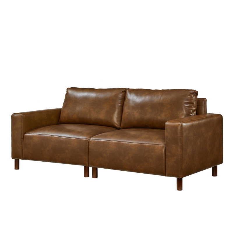 79" Faux Leather Square Arm Sofa, Brown