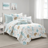 Harbor Life Blue/Taupe Microfiber Reversible Coastal 7 Piece Quilt Set