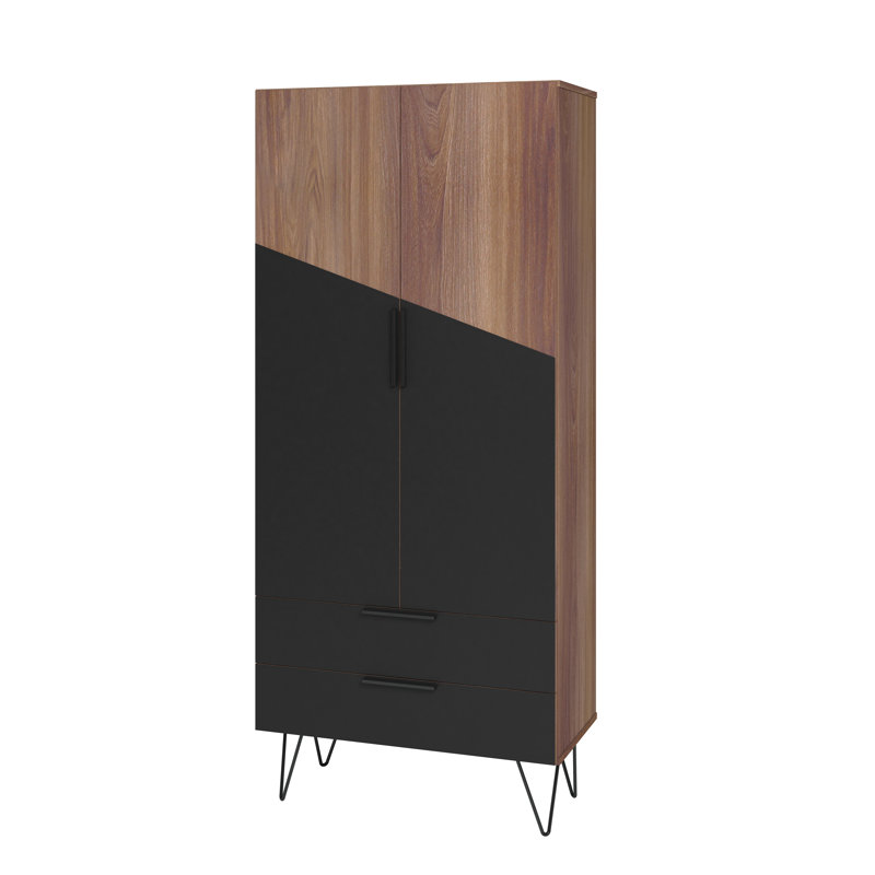 Armoire d'appoint Mid-Century 30 po avec 6 tablettes et 2 tiroirs Beekman, Brun / Noir
