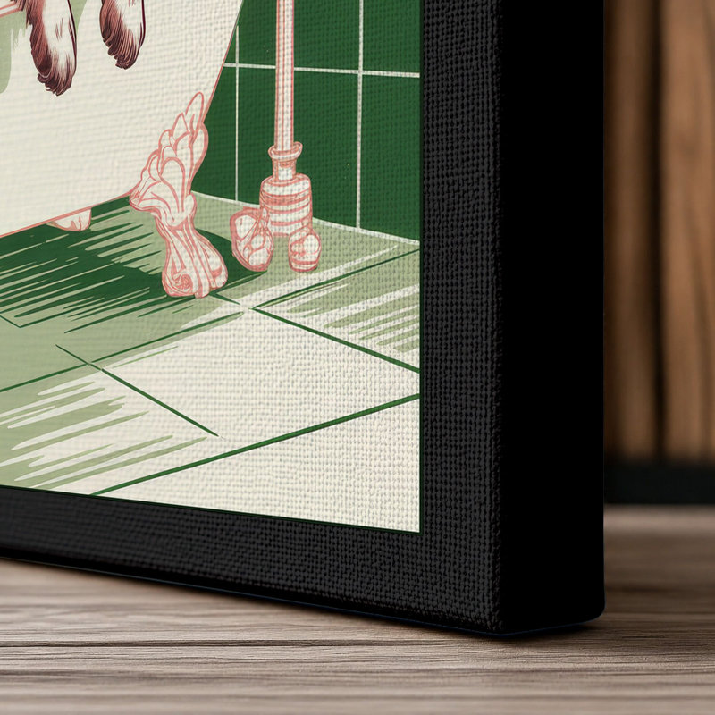 Spaniel's Bubble Bath Novelty - Wrapped Canvas, 24x16 - 61.0 x 40.6 cm, Black Border