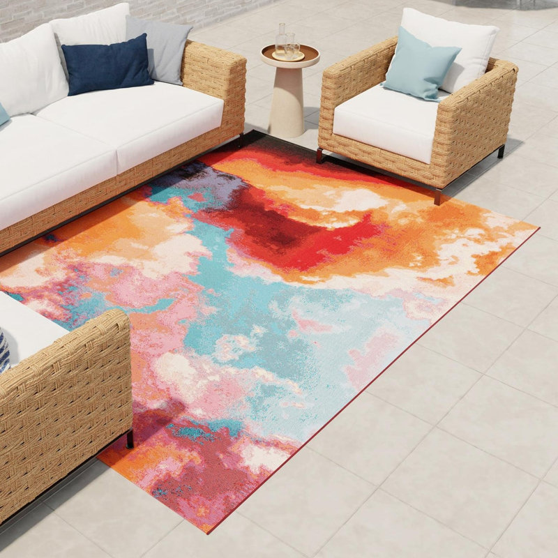 Tapis brun / beige en polypropylène tissé à la machine Keazia, Rectangle 7 pi 10 po x 10 pi