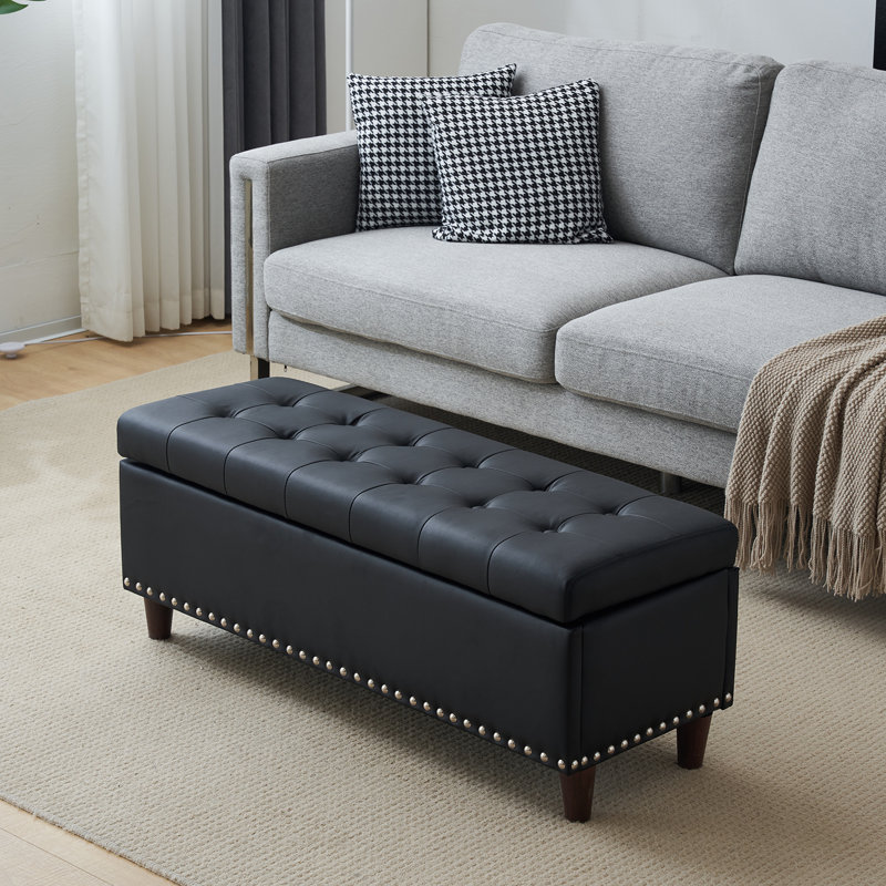 Bashemath Faux Leather Upholstered Storage Bench, Black Faux Leather