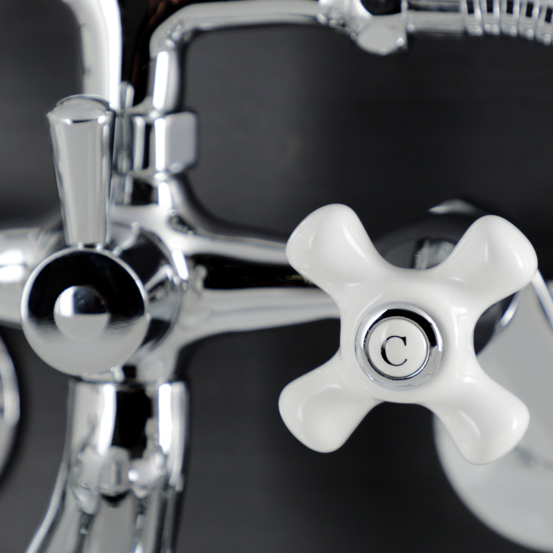 Kingston Brass Kingston Three-Handle 2-Hole Wall Mount Clawfoot Tub Faucet with Hand Shower, Polished Chrome