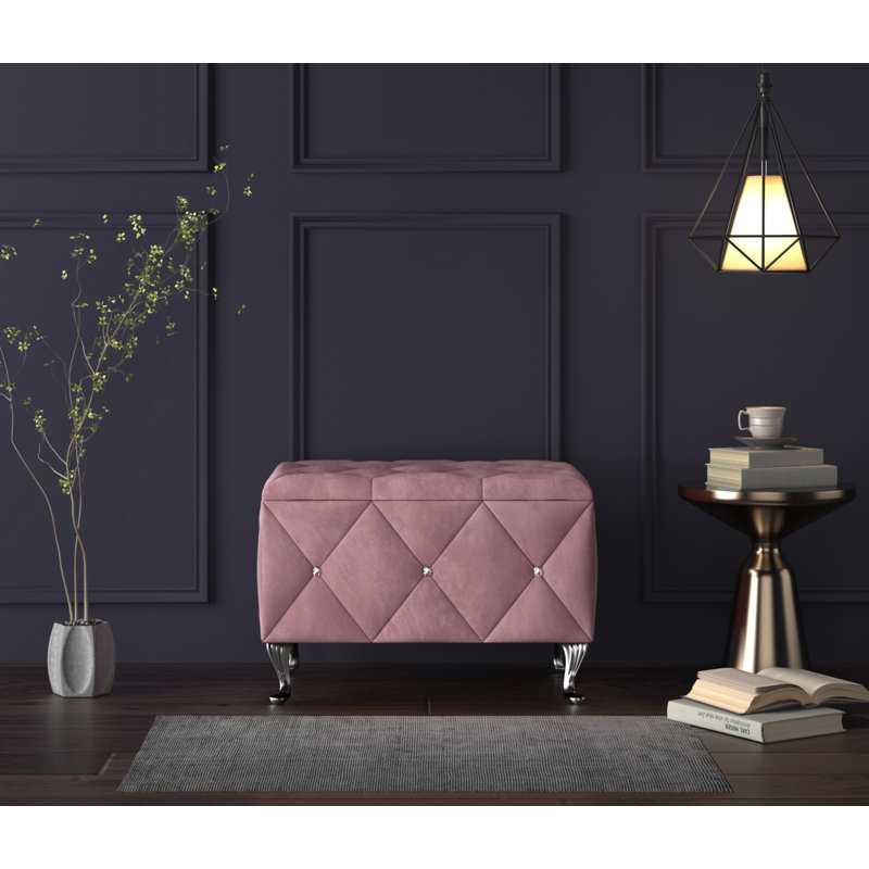 Banc de rangement rembourré Carnes, H 18,9 po x l 30 po x P 18,3 po, Rose