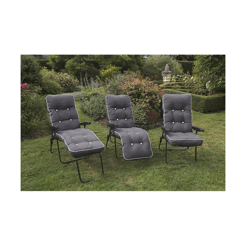 Leni Folding Recliner Chair, Grey, Charcoal