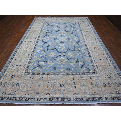 8'7"x12'2" Jeans Blue Heris Flower Medallion Design Wool Hand Knotted Rug 0AA4CBA4252048B7A4C79D9FBEF050AA