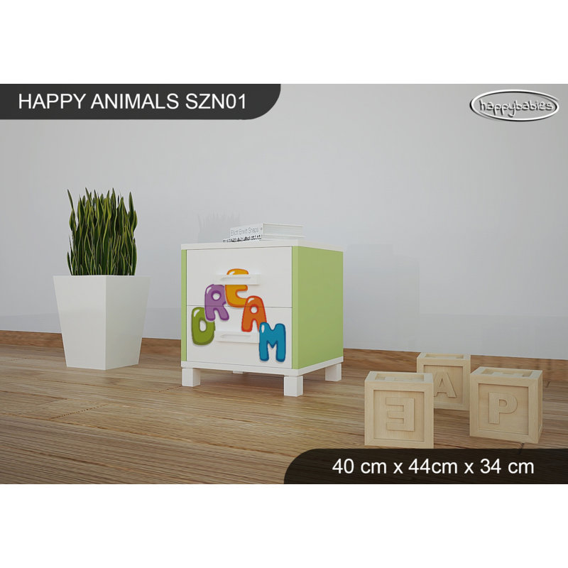 2 Drawer Nightstand, White/Green