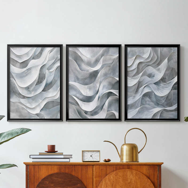 ABSTRACT Series CDLV - Toile tendue avec châssis sur mesure - 3 pièces, H 27 po x l 39 po, Noir