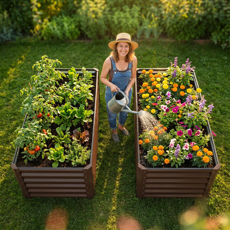 Raised Garden Bed Planter Box Set, 4 x 2 ft Tall 2-Pack, Galvanized Steel Construction, Rust-Resistant Elevated Design for Vegetable and Flower Gardening Outdoors