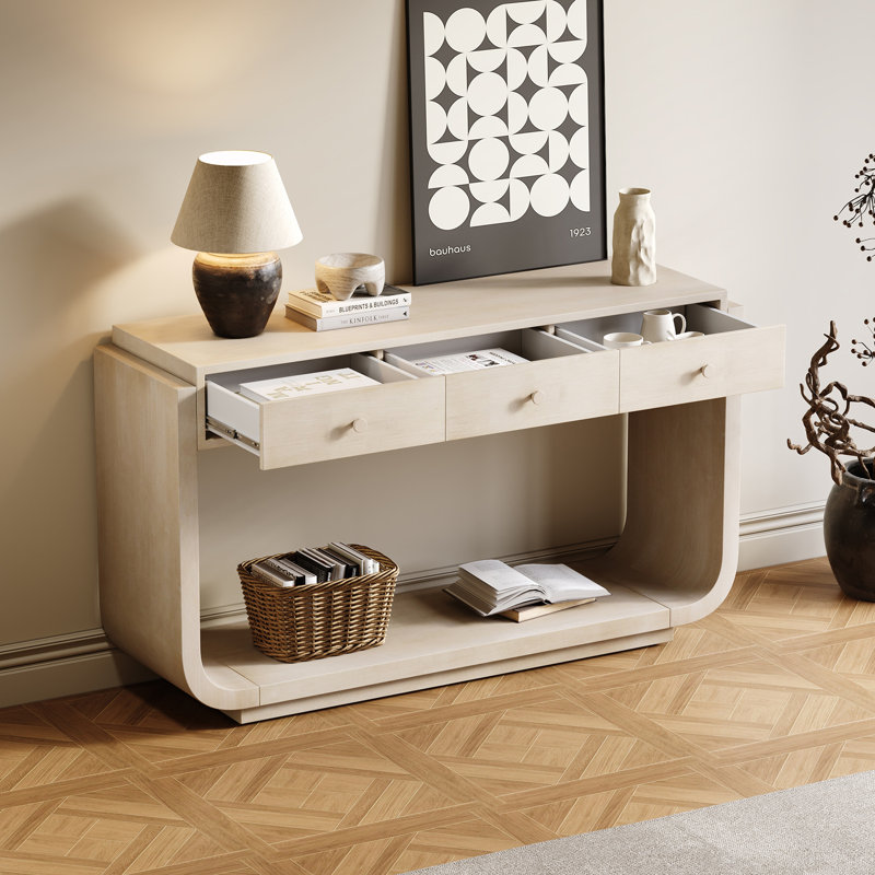 Console en bois avec tiroirs et tablette de présentation