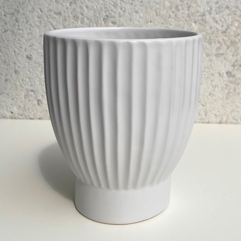 Matte White Ribbed Planter