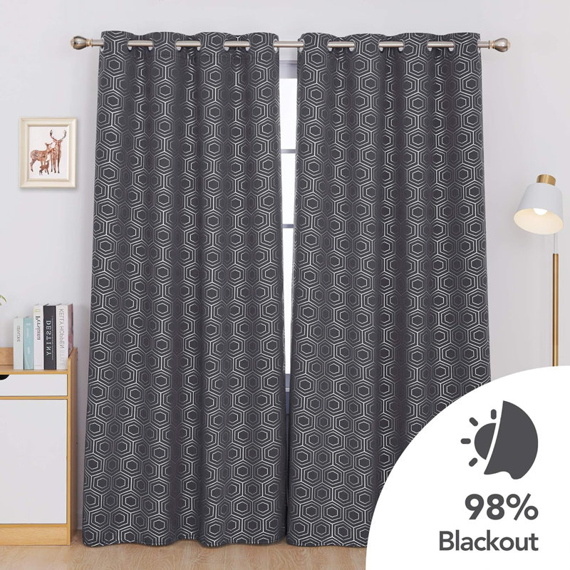 Polyester Blackout Eyelets Curtain Pair, Dark grey, 140cm wide x 290cm high