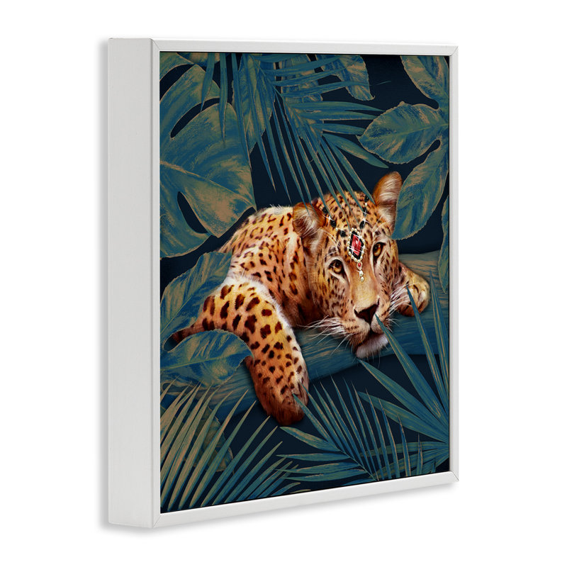 «Tropical Leopard Glitz Gem Safari Cat Jungle Plants», art numérique de la giclée encadrée par Ziwei Li