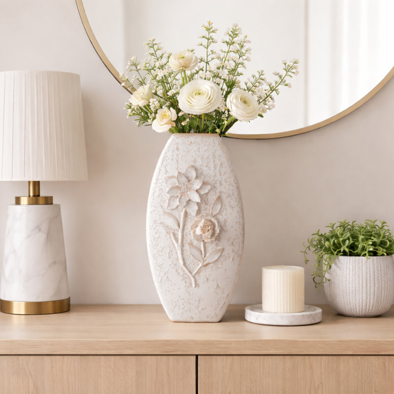 Vase de table ovale en céramique fabriqué à la main pour la décoration intérieure