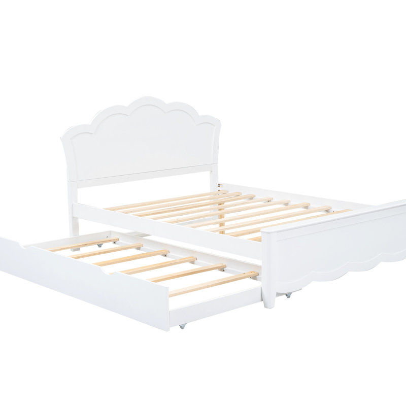 Lit plateforme en bois de taille avec tête de lit et lit gigogne simple, blanc - sans sommier, lit gigogne double pour utilisation à long terme, utilisation de l'espace, facile à assembler, besoin de ressort