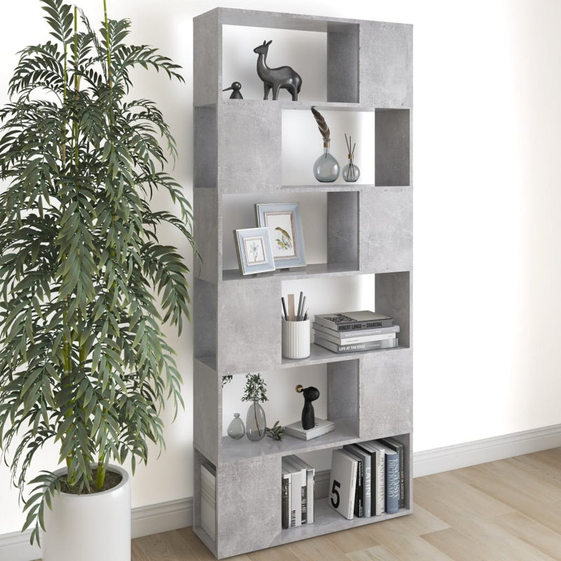 Paravent vidaXL en bois d'ingénierie moyen, Gris béton, (6 tablettes) H 73,2 po x l 31,4 po x P 9,4 po
