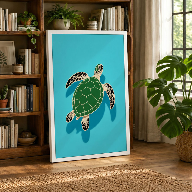 Turtle in Open Water Coastal - Wrapped Canvas, 18x12 - 45.7 x 30.5 cm, Terracotta Border