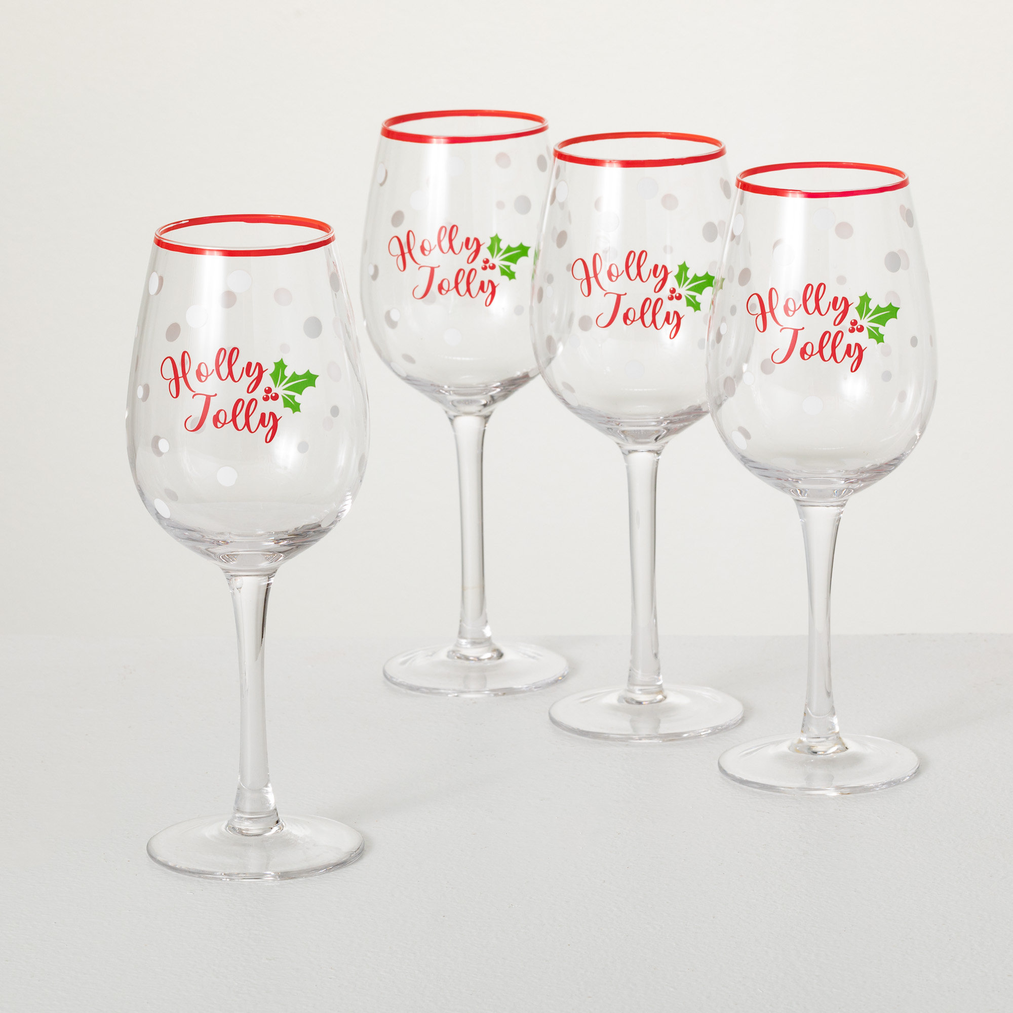 Christmas Wine Glasses and Matching Carafe Hand Painted Holly 