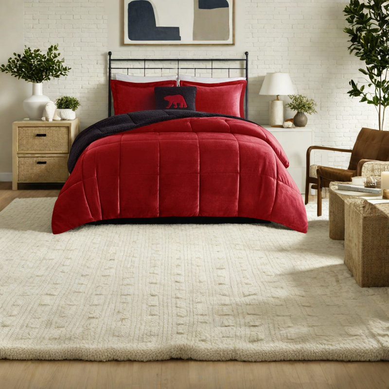 Cozy Sherpa Bedding Sets, Polyester Plush, Cabin Style For Home