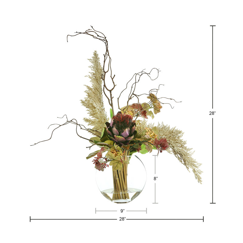 Artichoke, Ivy and Pampas Floral Arrangement in Vase