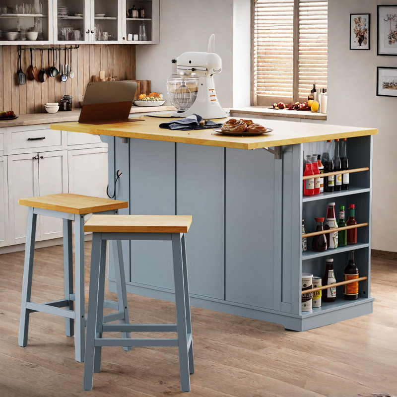 Braidon Wood Kitchen Cart, Blue