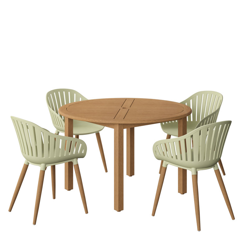 5Pc Outdoor Patio FSC Wood Dining Set, Green