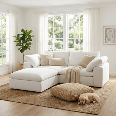 78.7" Loveseat Sofa with Ottoman, Wide & Deep Seat White Cloud Couch, Modular Loveseat Couches for Living Room