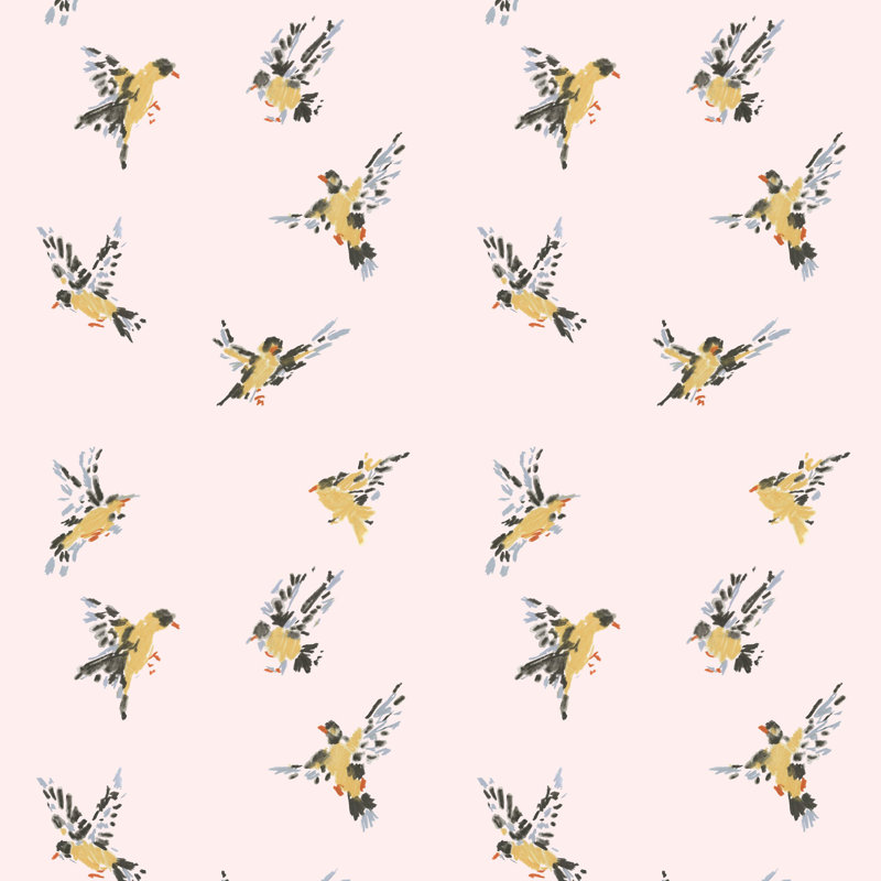 Vol des pinsons - Papier peint rose blanchi au soleil, Rose blanchi au soleil, Peler et coller